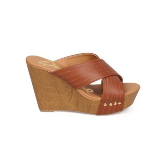 2/$20 Qupid Leatherette Criss Cross Slip On Wedge Sandal - Picture 3 of 5